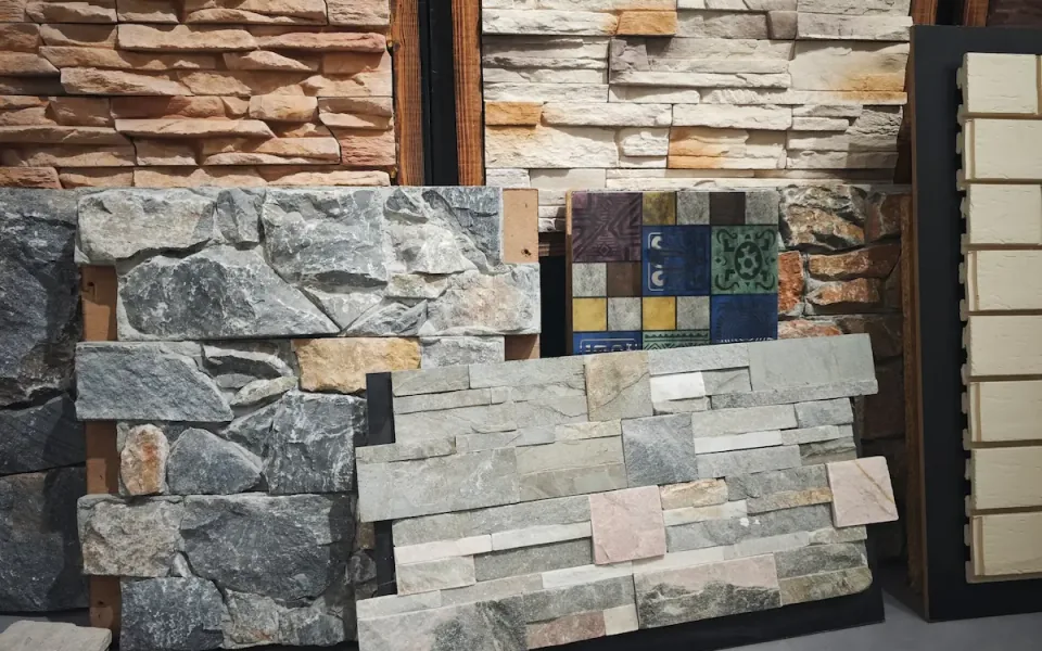 Building material sample panels for clinic wall and floor renovation