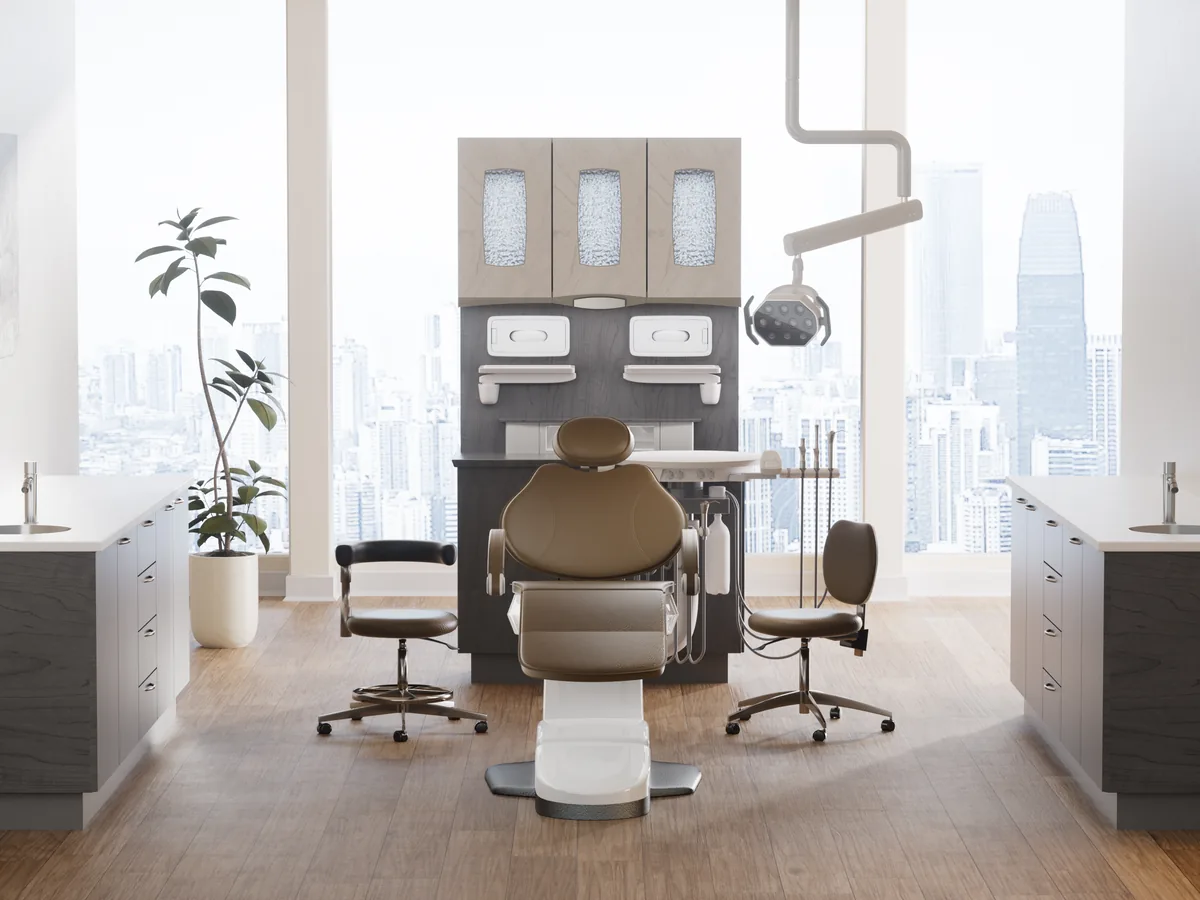Modern dental treatment room with a replacement dental chair