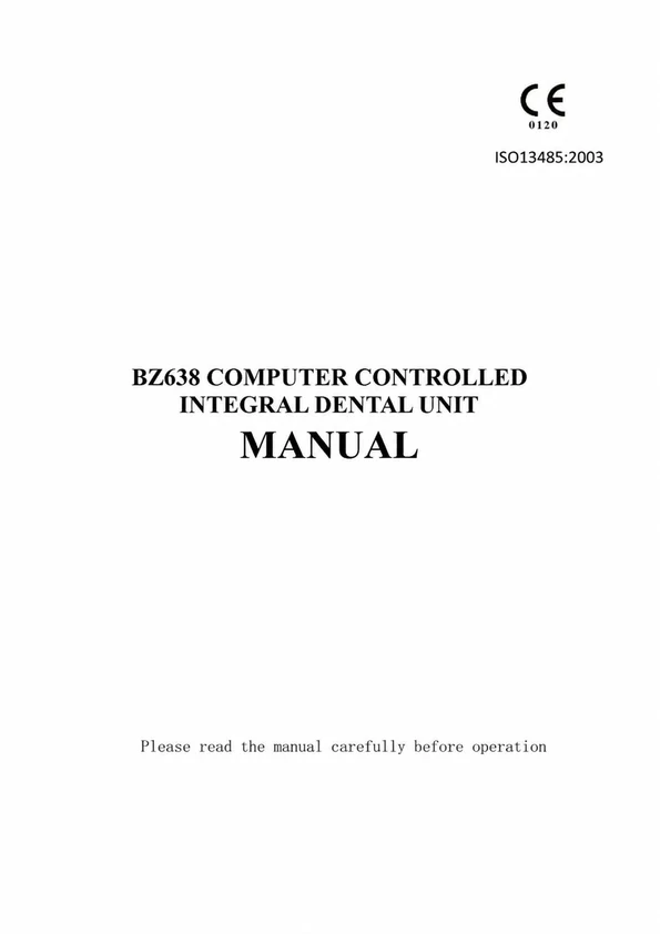 Front cover of the B6 dental chair user manual