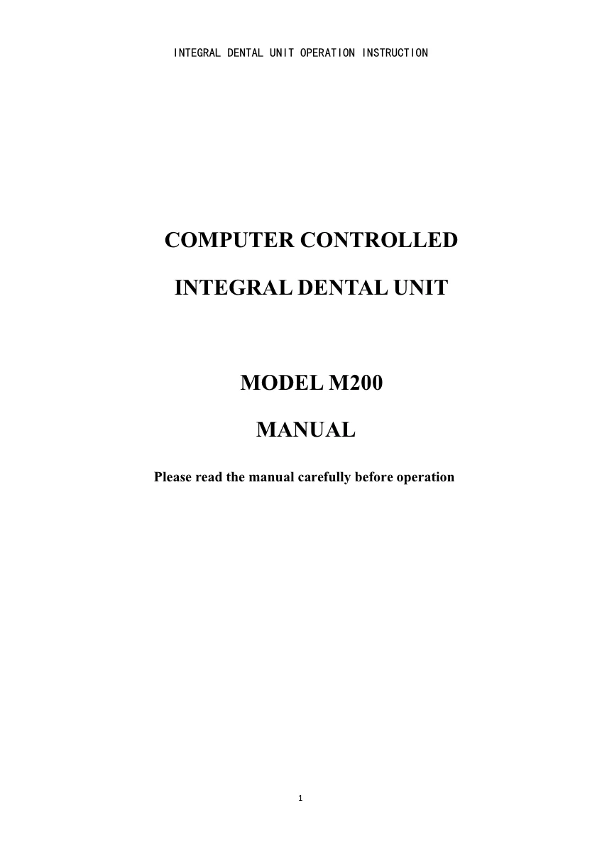 Front cover of the M200 computer-controlled integral dental unit manual