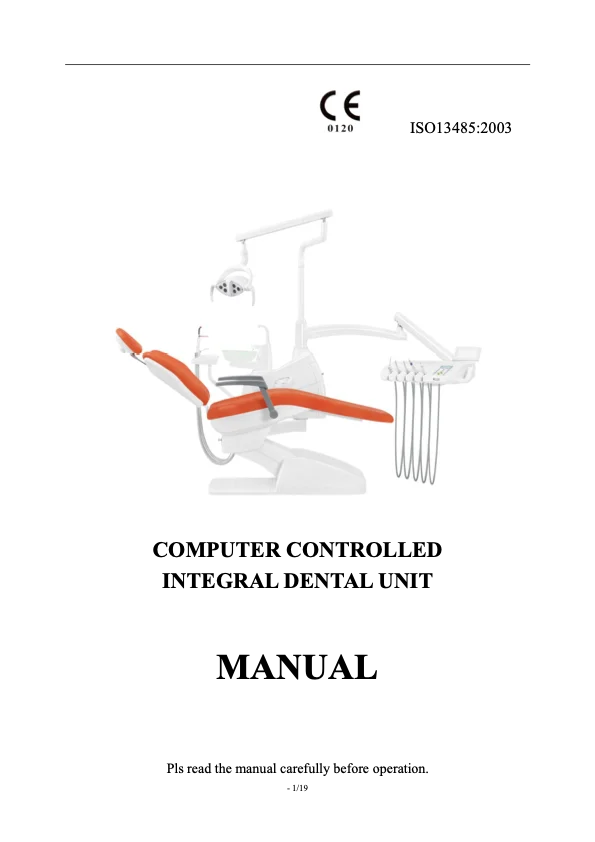 Front cover of the QL2028I Apple Design dental chair user manual