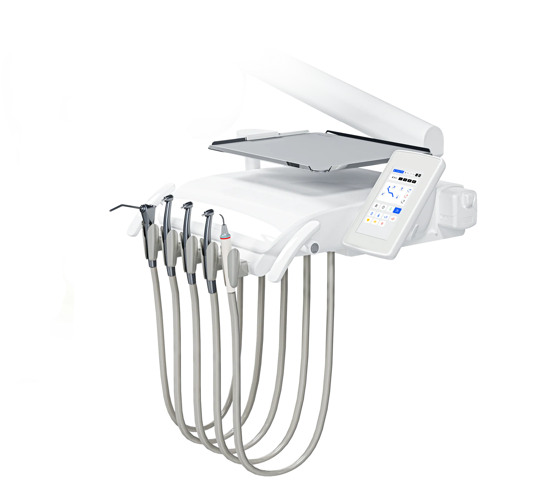B100L Ultra dentist delivery unit with instrument tray, handpiece holders and seven-inch touchscreen