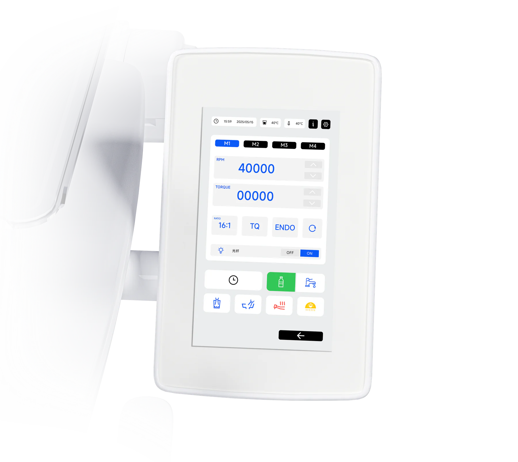 B100L Ultra touchscreen displaying integrated electric motor settings and operating controls