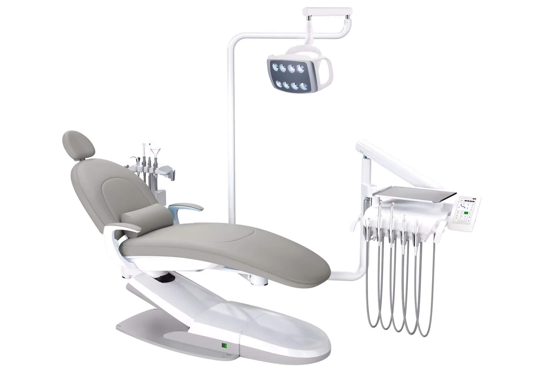 B100L Galaxy dental chair shown with K01 Cream White full-silicone upholstery