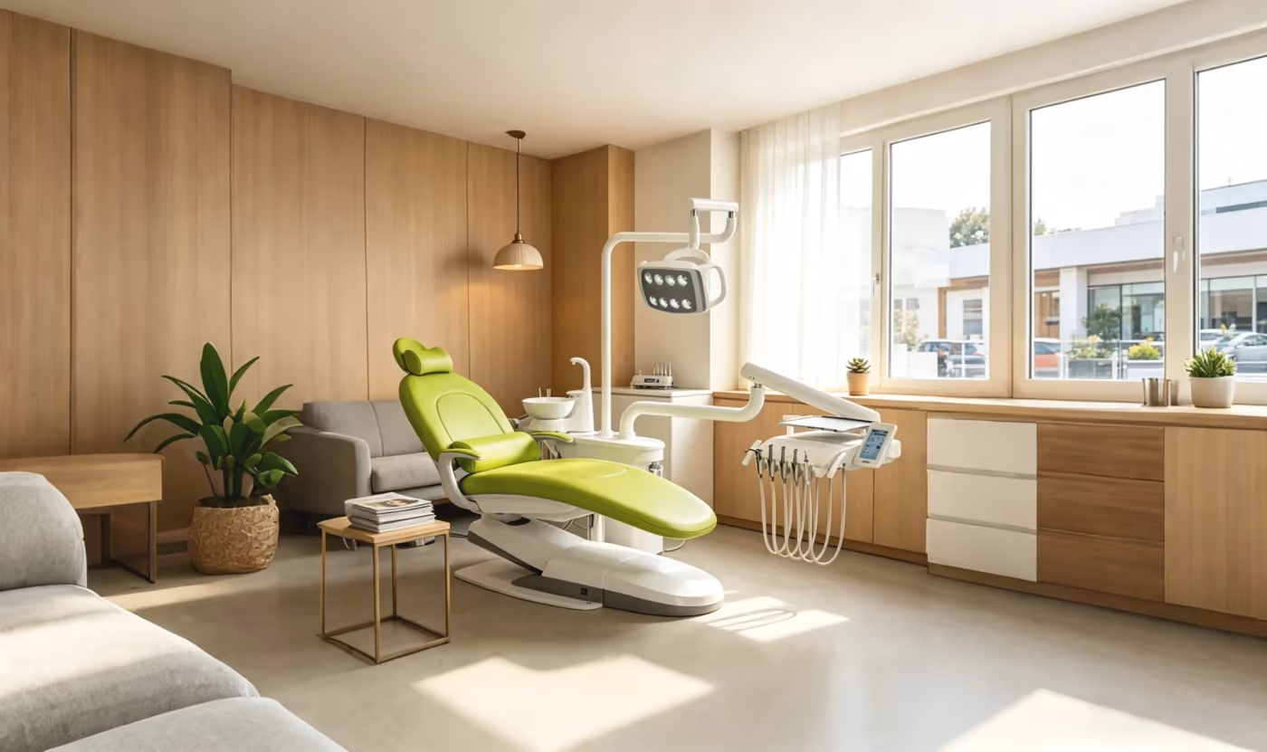 B100L Premium dental chair installed in a real clinic treatment room