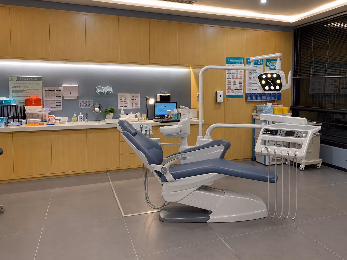 P2 dental chair in a supplied finished treatment-room reference image